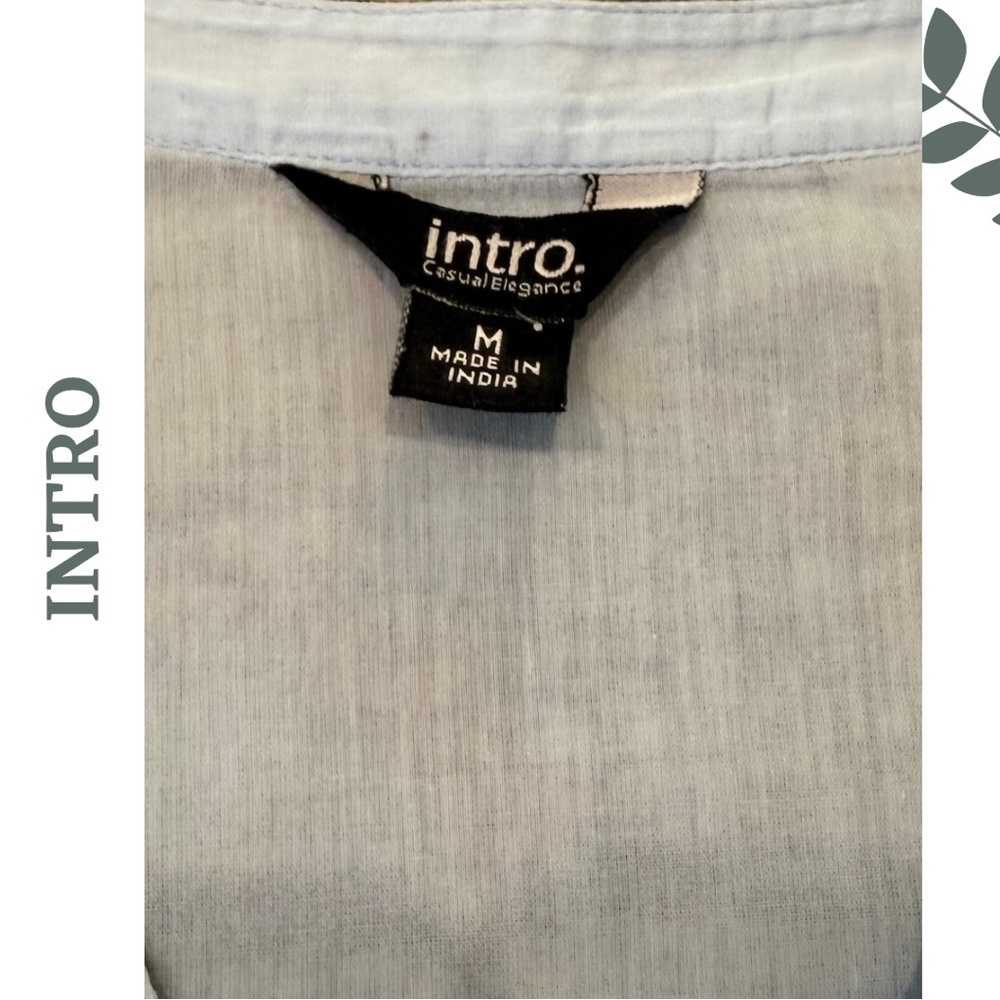 Intro Light Blue Lace Trim Blouse Medium Boho Top - Picture 9 of 9